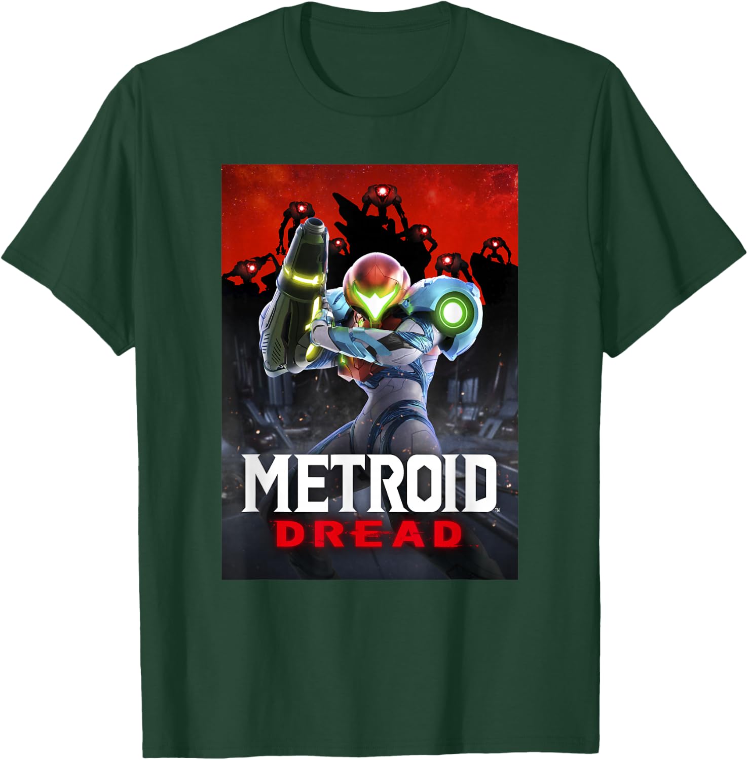 Metroid Dread Samus Surrounded Red Planet Battle Poster T-Shirt - T-Shirt | Forest