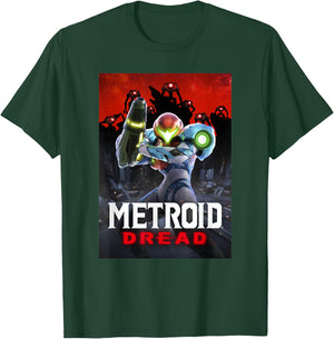 Metroid Dread Samus Surrounded Red Planet Battle Poster T-Shirt - T-Shirt | Forest