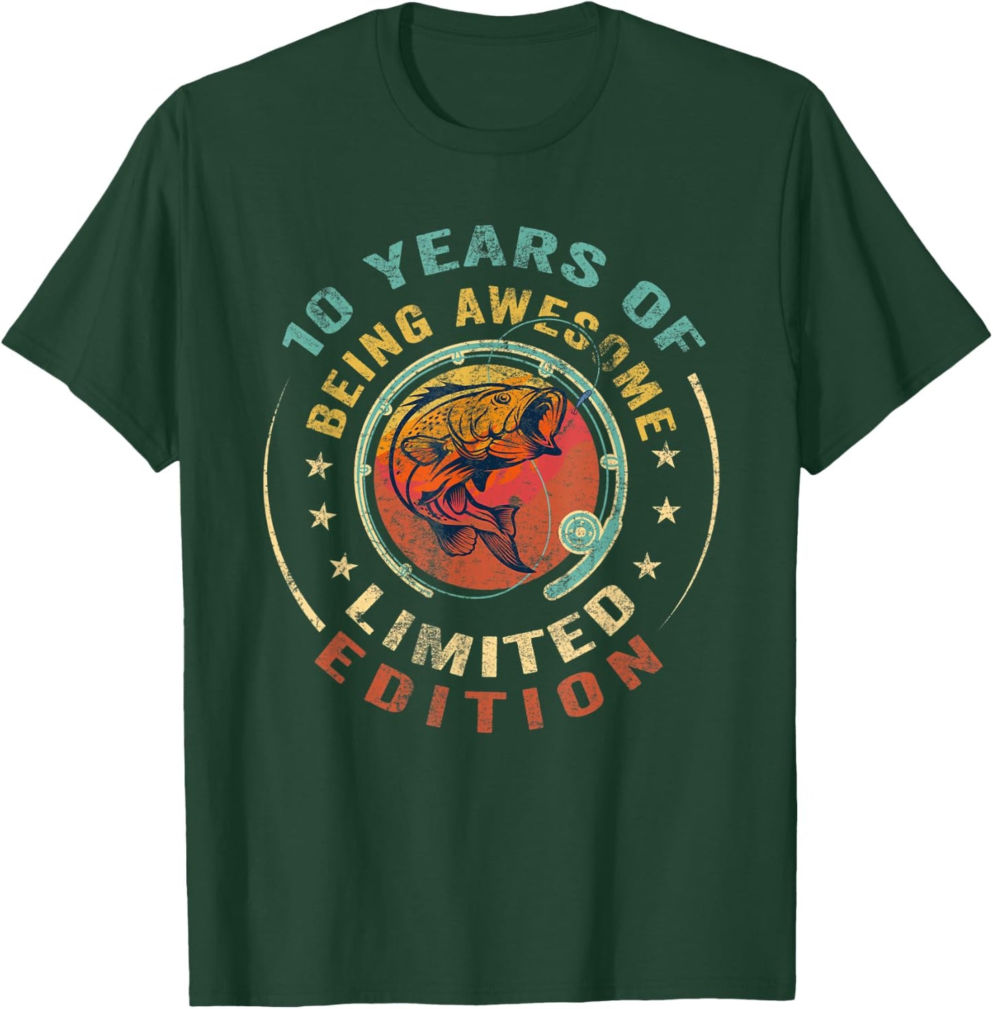 Turning 10 | 10 Year Old Birthday | 10th Birthday Fishing T-Shirt - T-Shirt | Forest