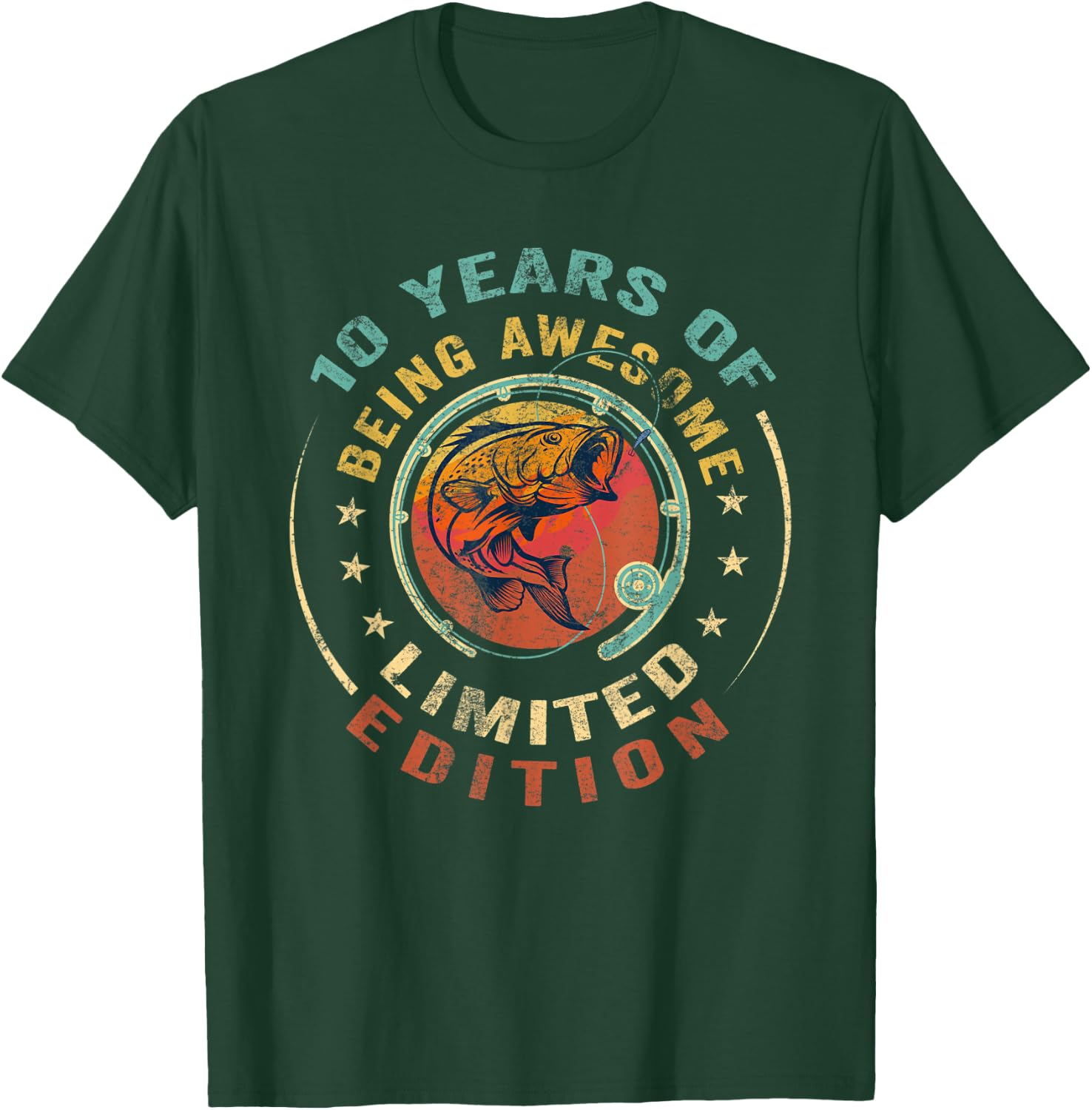 Turning 10 | 10 Year Old Birthday | 10th Birthday Fishing T-Shirt - T-Shirt | Forest