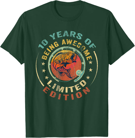 Turning 10 | 10 Year Old Birthday | 10th Birthday Fishing T-Shirt - T-Shirt | Forest