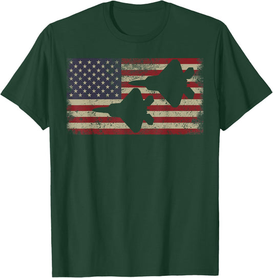 F22 Raptor Stealth Fighter Plane Patriotic USA Flag Women Kids Men T-Shirt - T-Shirt | Forest