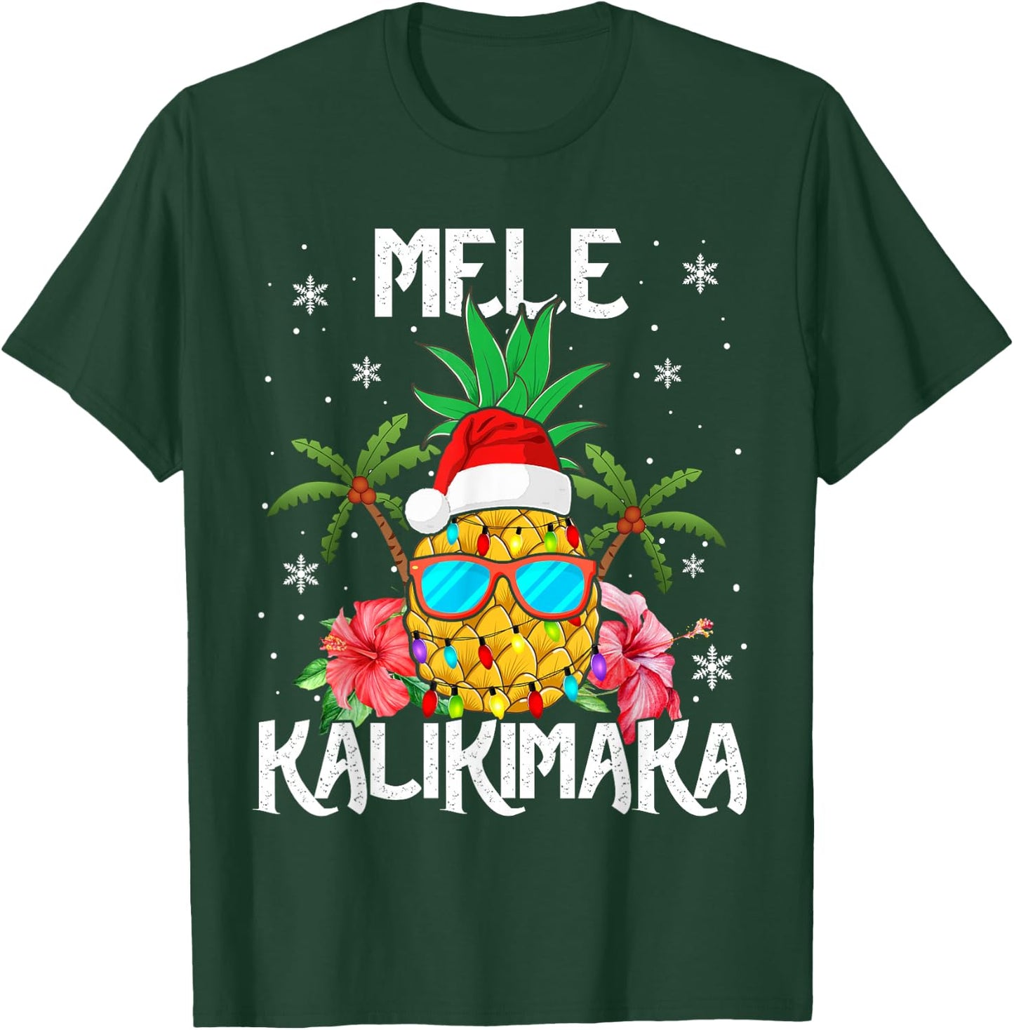 Mele Kalikimaka Merry Xmas Light Santa Hawaiian Pineapple T-Shirt - T-Shirt | Forest