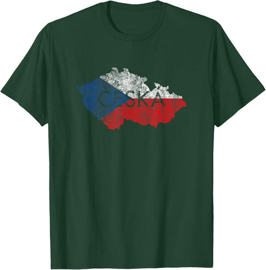 Czech Republic Map and Flag Souvenir - Distressed Ceska T-Shirt - T-Shirt | Forest