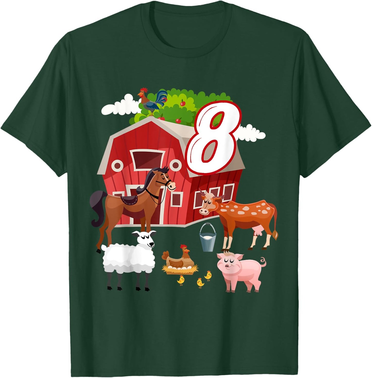 8th Birthday Farming Farm Animal 8 Year Old B-Day Party T-Shirt - T-Shirt | Forest