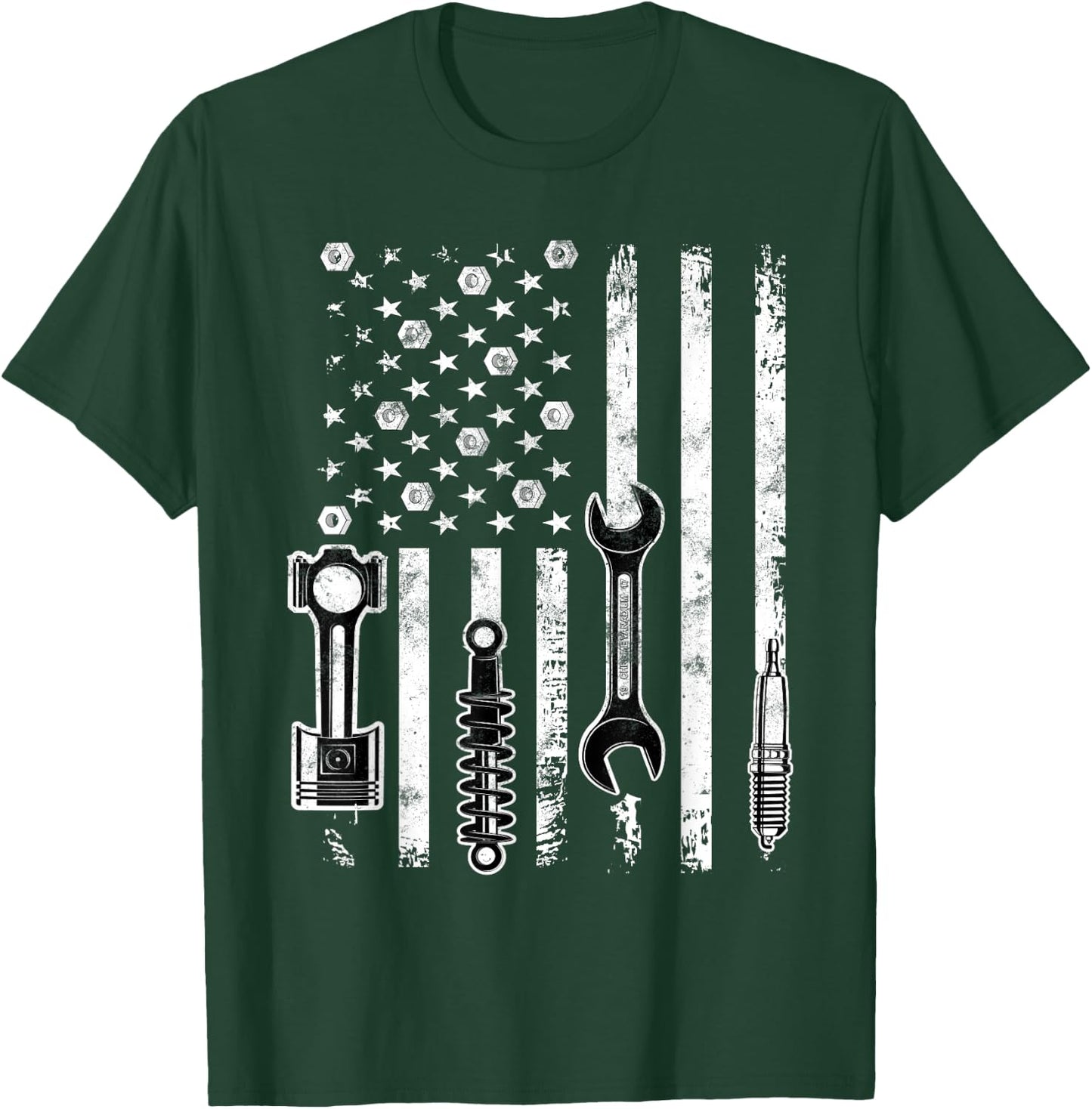 Patriotic Auto & Diesel Mechanic USA Flag Gift Mechanic T-Shirt - T-Shirt | Forest