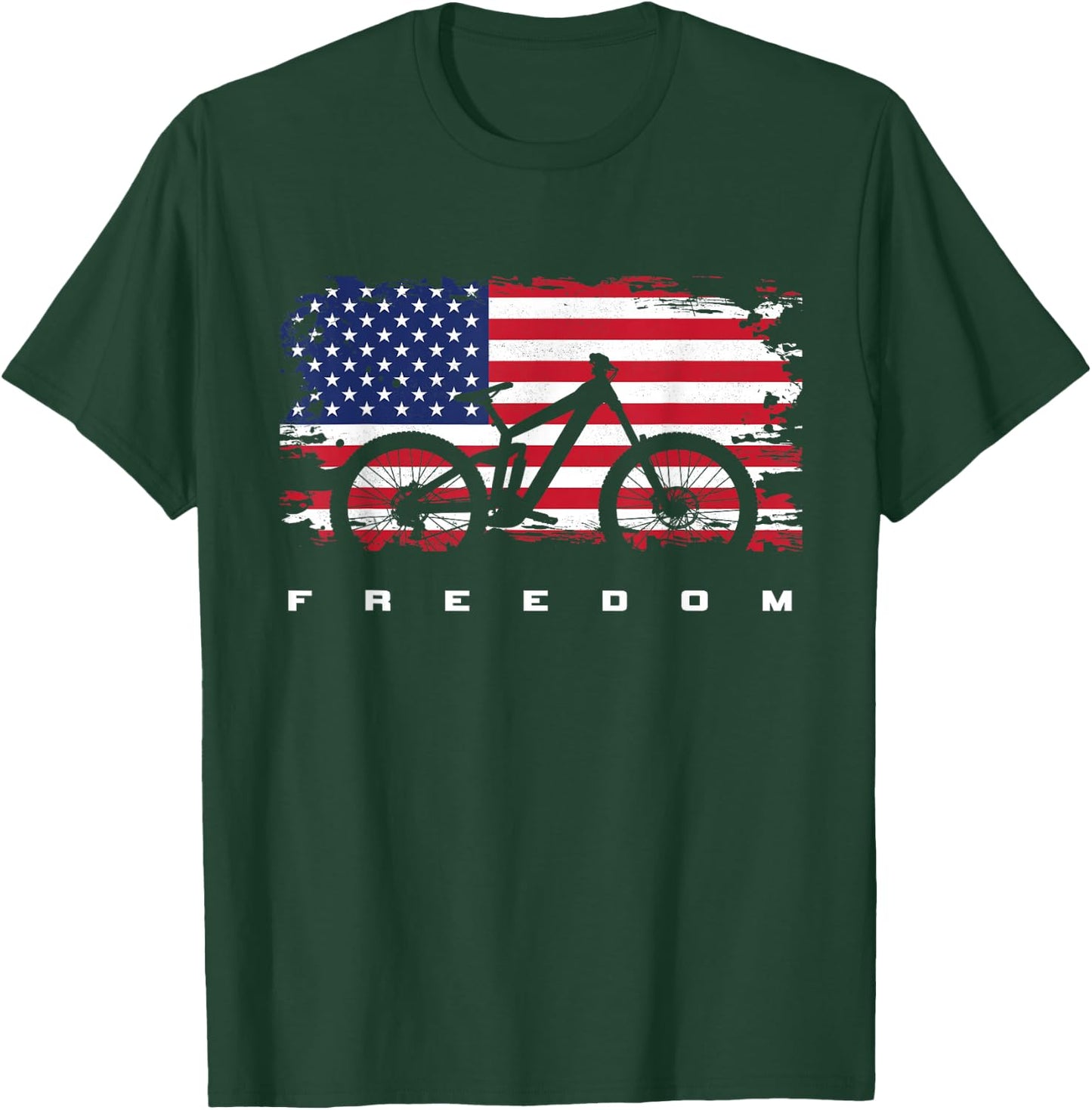 American Flag MTB Mountain Bike Apparel - Mountain Bike T-Shirt - T-Shirt | Forest