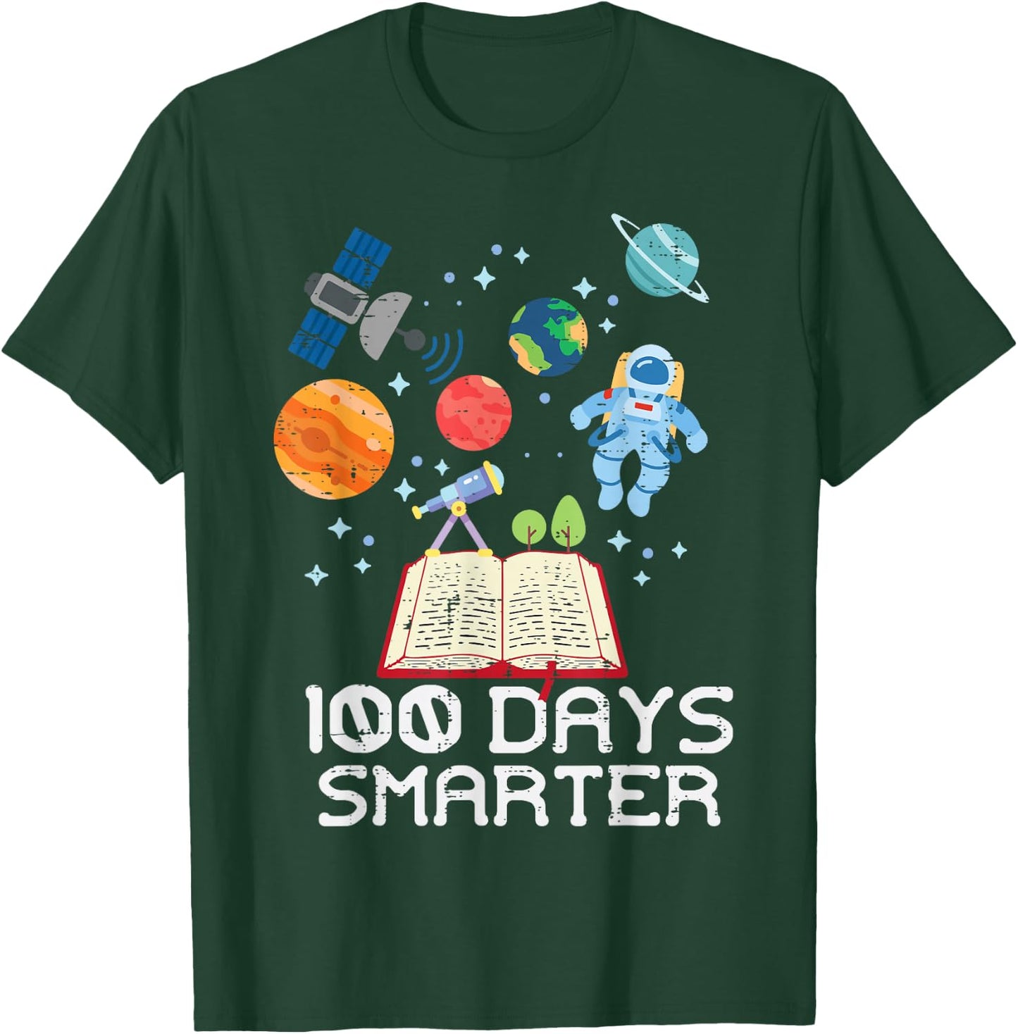 100 Days Smarter Space Astronaut 100th Day School Boys Kids T-Shirt - T-Shirt | Forest