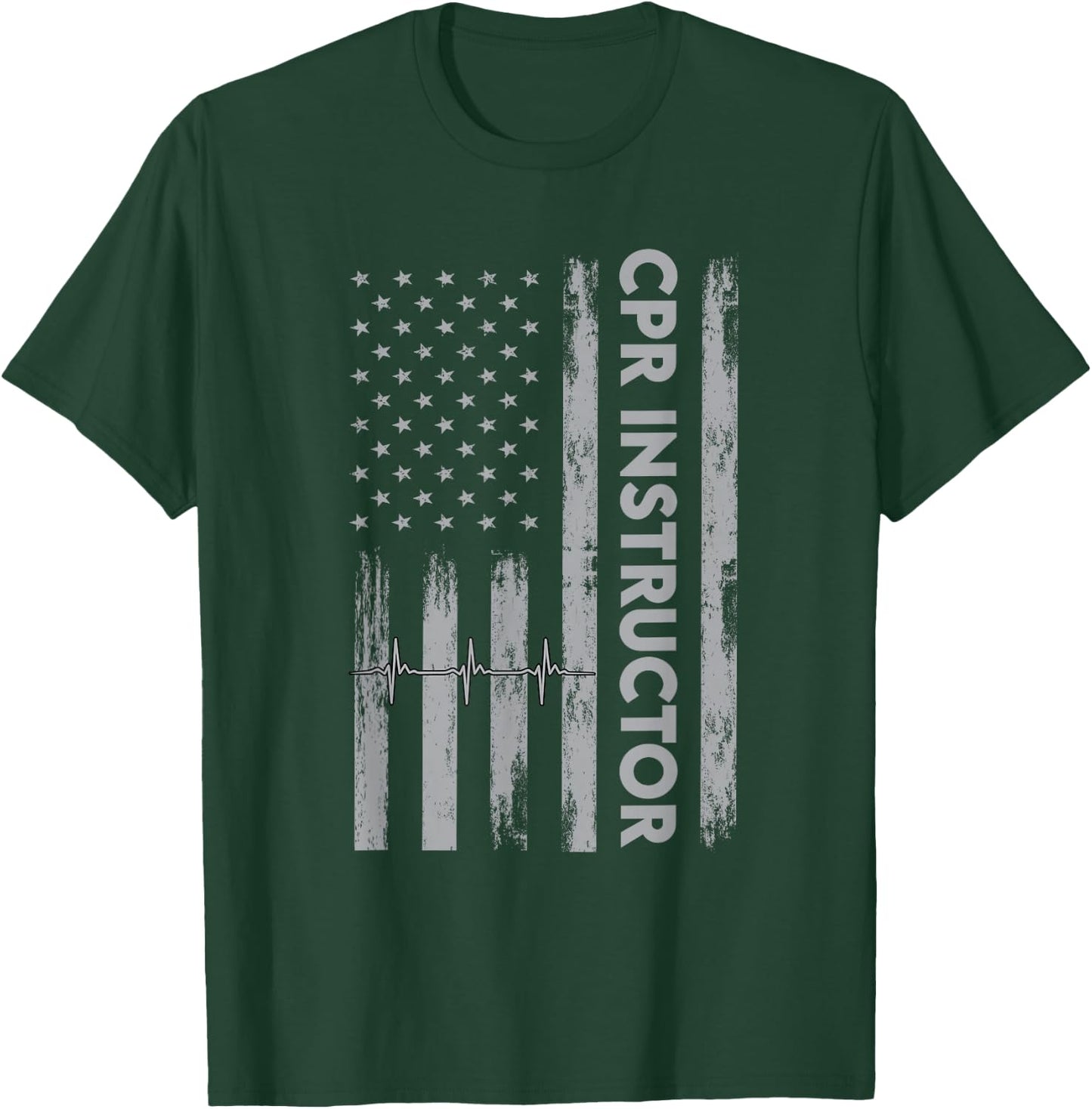 USA Flag CPR Instructor Outfit AED First Aid America T-Shirt - T-Shirt | Forest