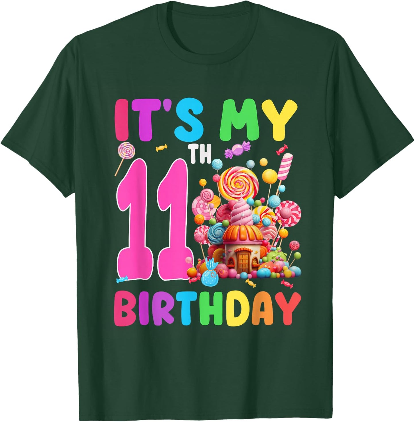 11 Year Old Girl Sweet Candy Theme It's My 11th Birthday T-Shirt - T-Shirt | Forest