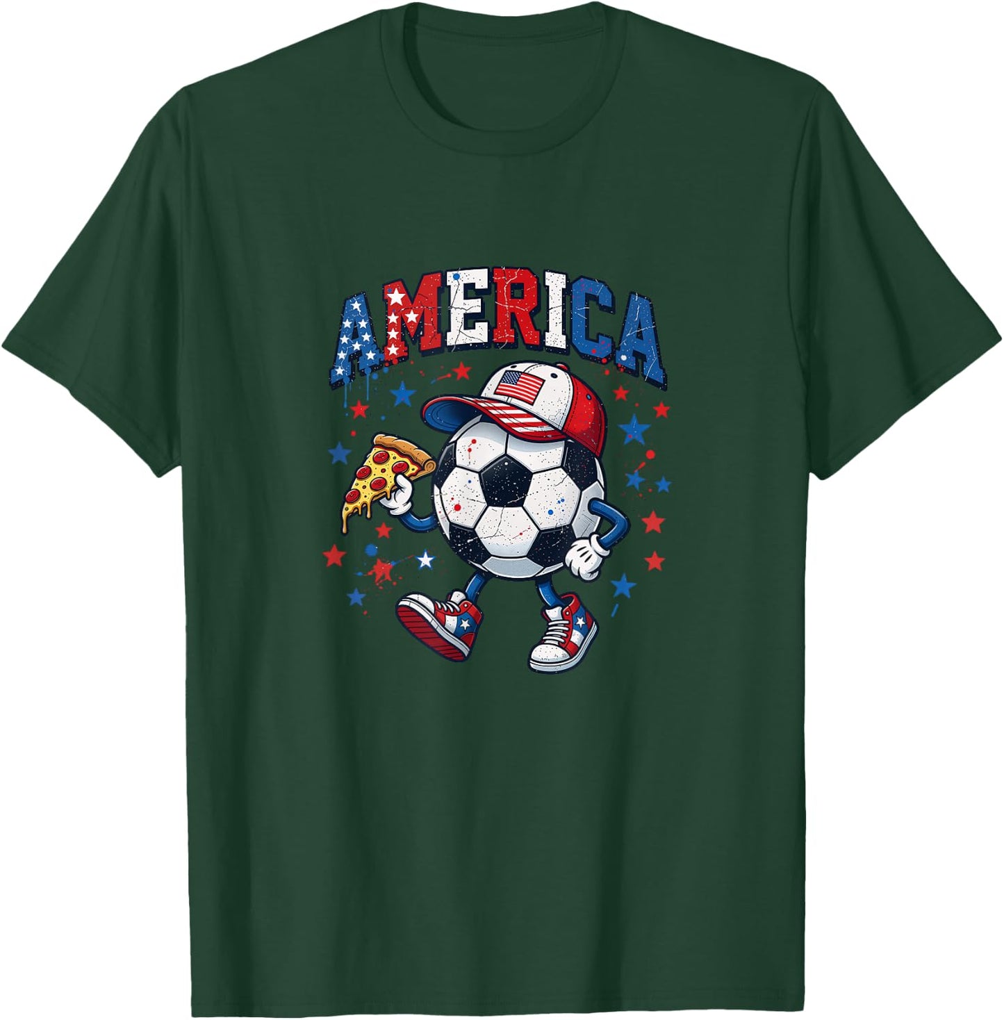 American Soccer boy Pizza Lover USA Flag Ball Patriotic T-Shirt - T-Shirt | Forest