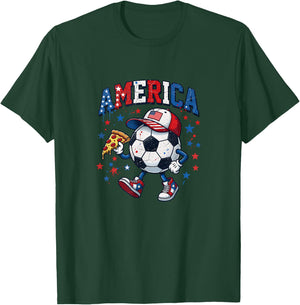 American Soccer boy Pizza Lover USA Flag Ball Patriotic T-Shirt - T-Shirt | Forest