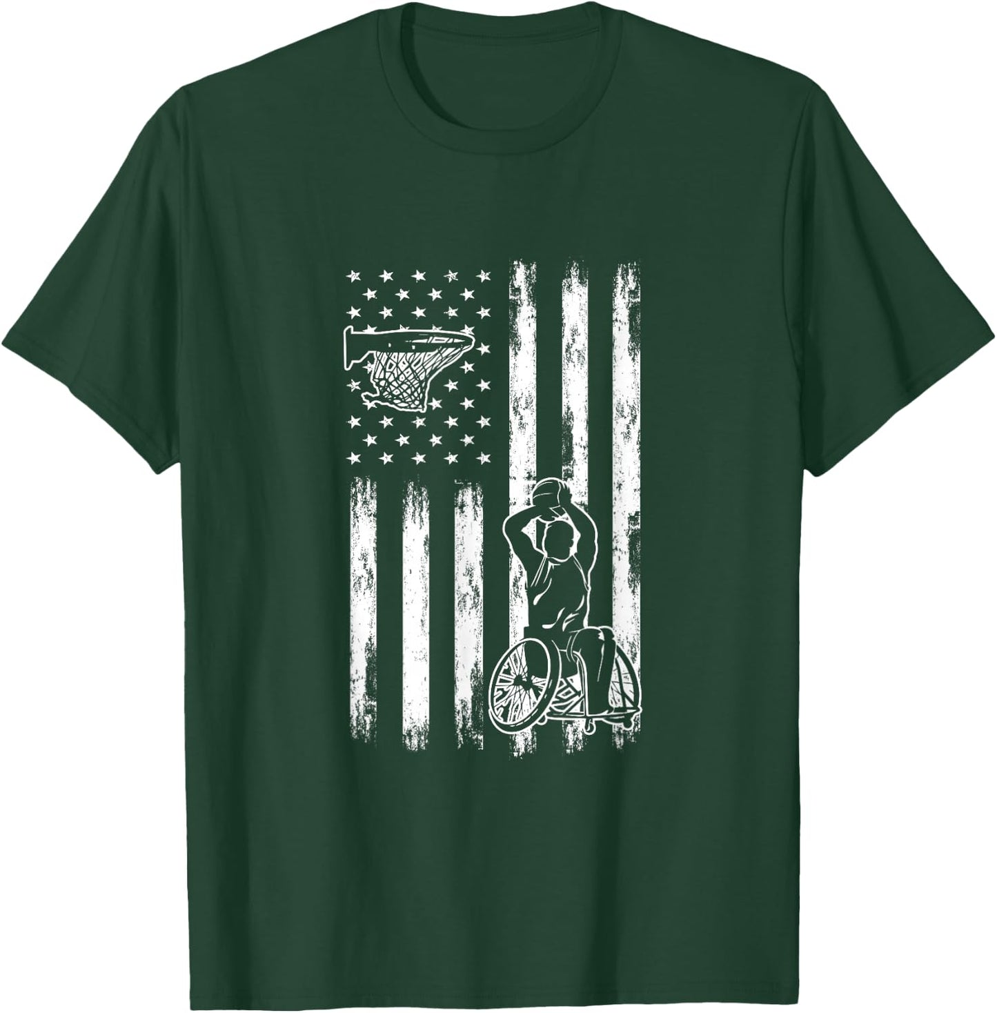 Wheelchair Basketball Player | USA Flag T-Shirt - T-Shirt | Forest