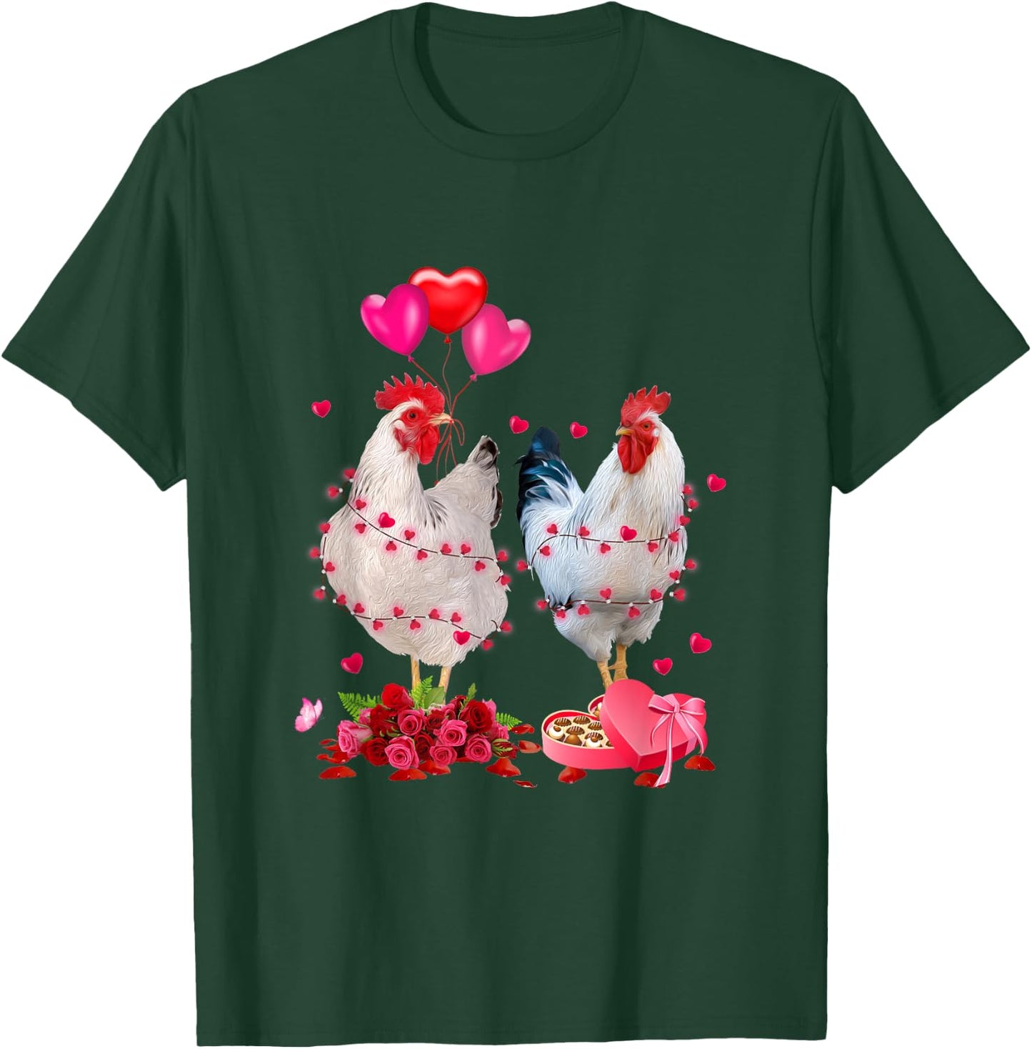 Funny Chicken Valentines Day Heart Chicken Couple Men Women T-Shirt - T-Shirt | Forest