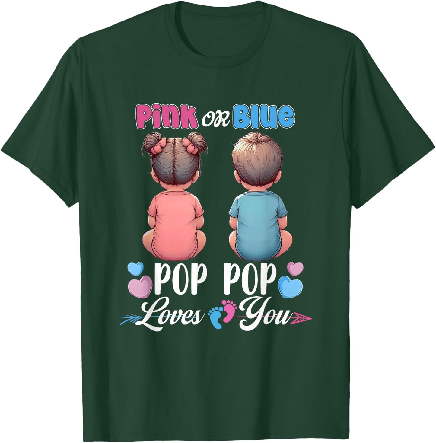 Pink Or Blue Pop Pop Loves You Baby Gender Reveal Party T-Shirt - T-Shirt | Forest
