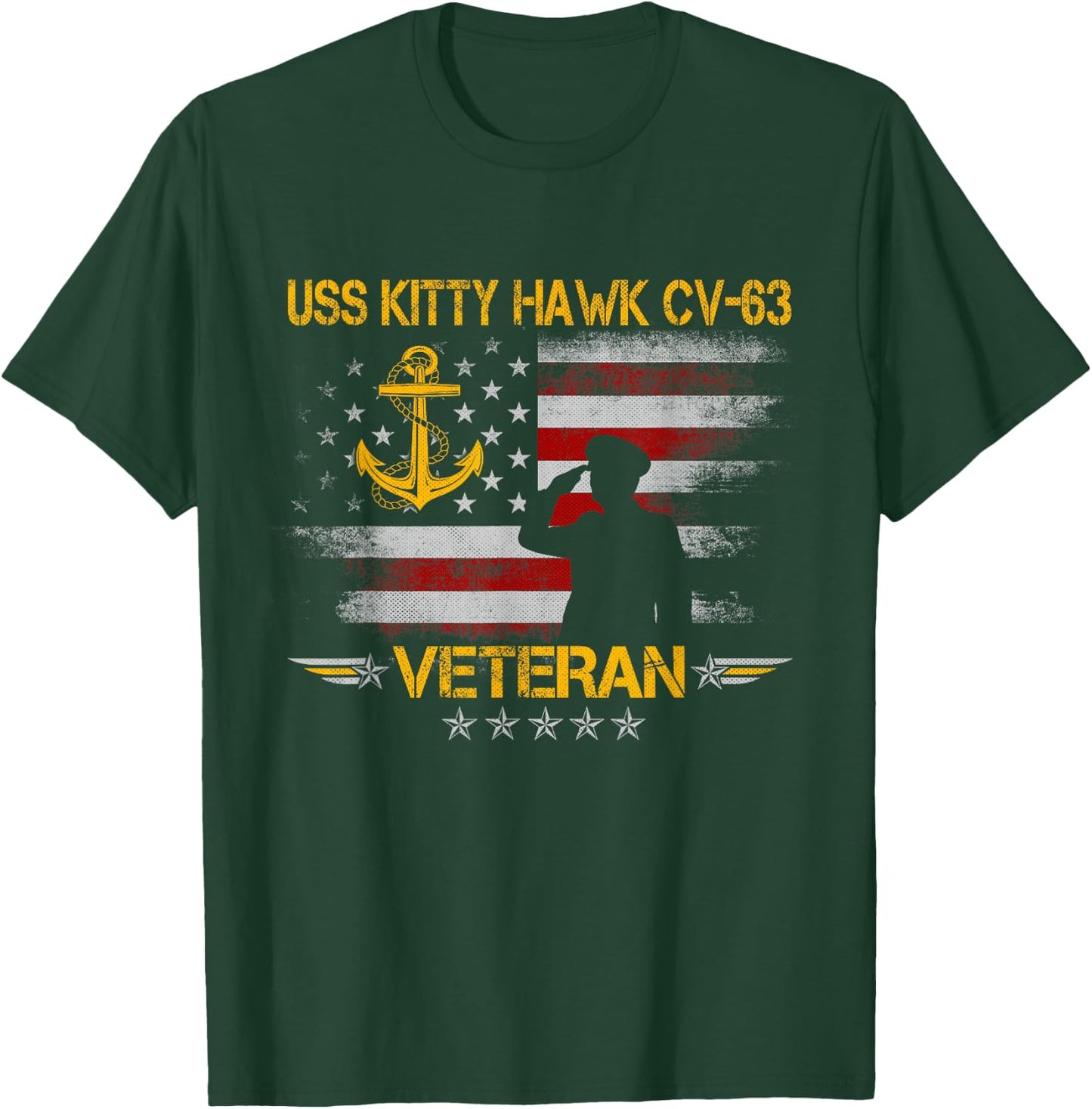 Proud US Military Warships USS CVN-63 Veterans Day , Men's Classic Fit Black Short Sleeve USS Kitty Hawk CV-63 Aircraft Carrier Veteran Flag Vintage , Small T-Shirt - T-Shirt | Forest