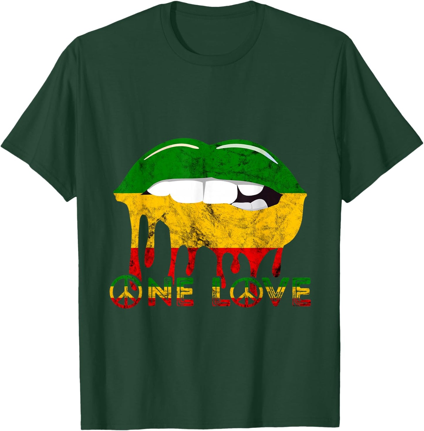 Rasta Reggae Lips Mouth Jamaican Music One Pride Love T-Shirt - T-Shirt | Forest