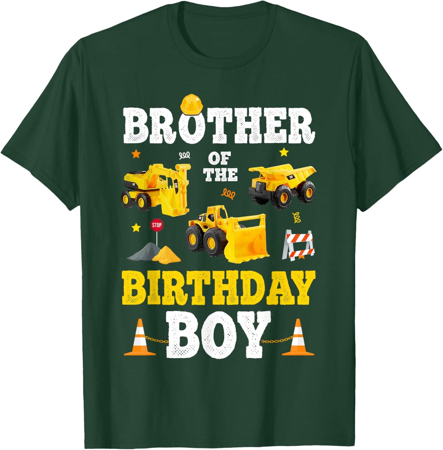 Brother Of The Birthday Boy Bday Construction Crew Trucks T-Shirt - T-Shirt | Forest