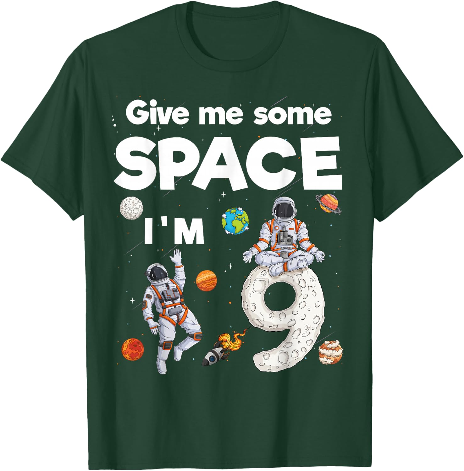 Outer Space Astronaut Planets Nine Year Old 9th Birthday T-Shirt - T-Shirt | Forest