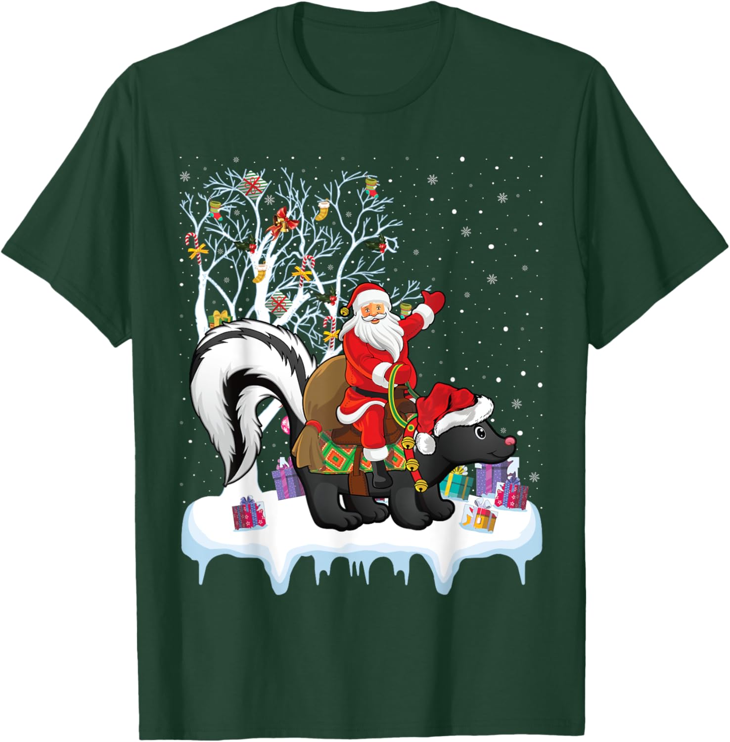 Skunk Lover Xmas Gift Santa Riding Skunk Christmas T-Shirt - T-Shirt | Forest