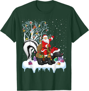 Skunk Lover Xmas Gift Santa Riding Skunk Christmas T-Shirt - T-Shirt | Forest