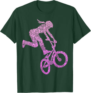BMX Rider Girl Bike Bicycle Stunt Racing Kids Girls T-Shirt - T-Shirt | Forest