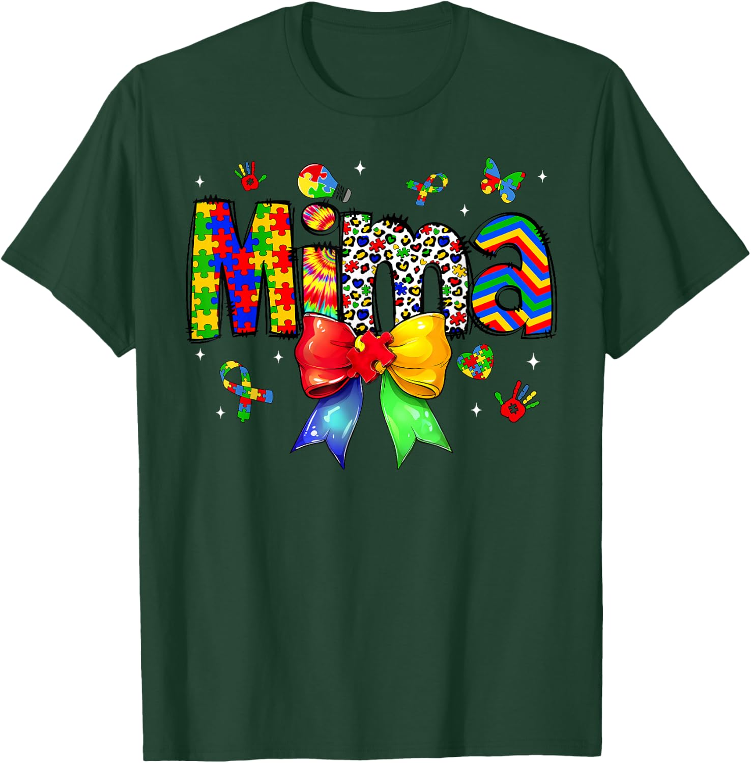 Mima Autism Awareness Day Puzzle Coquette Bow Matching T-Shirt - T-Shirt | Forest
