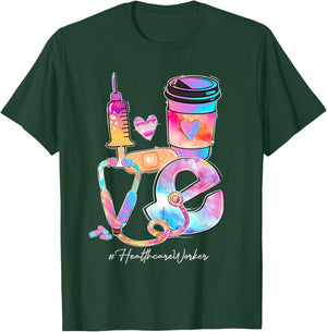 Tie Dye Love Healthcare Worker Stethoscope Nursing Nurse Day T-Shirt - T-Shirt | Forest