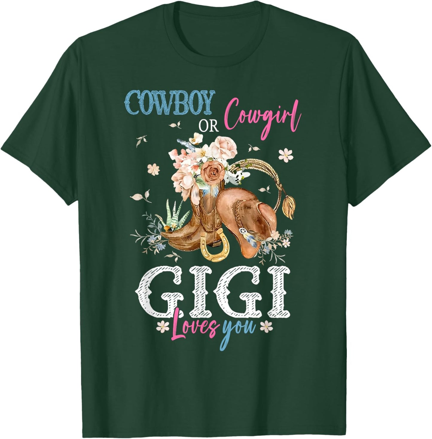 Cowboy or Cowgirl Gender Reveal Party Announcement Gigi T-Shirt - T-Shirt | Forest