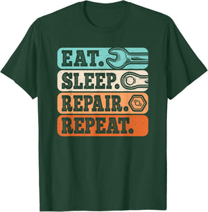 Eat Sleep Repair Repeat Funny Vintage Mechanic Retro Men T-Shirt - T-Shirt | Forest