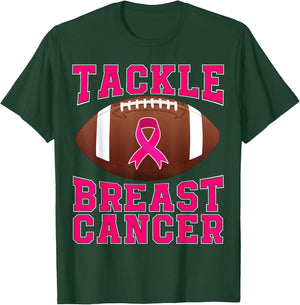 Tackle Cancer Pink Ribbon Football Breast Cancer Awareness T-Shirt - T-Shirt | Forest