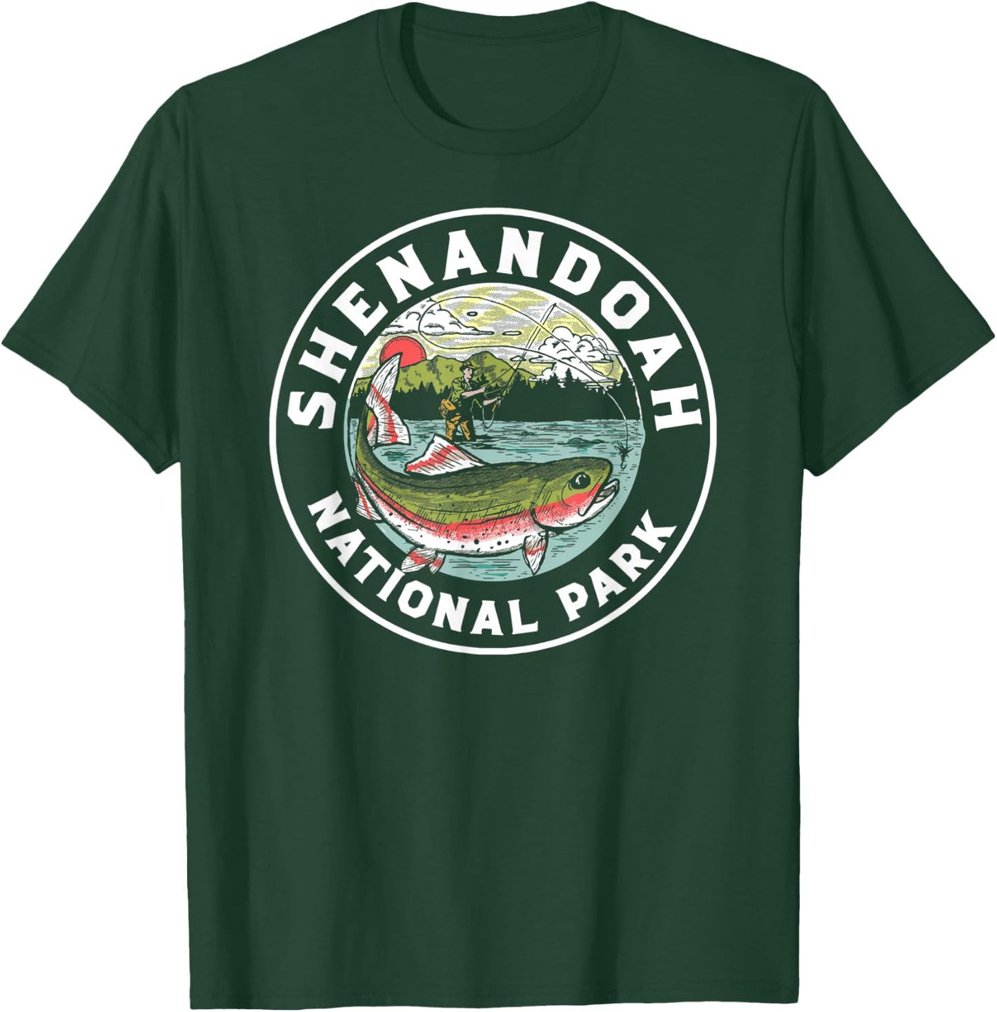 Shenandoah Fly Fishing Artistic Trout Fisherman Graphic T-Shirt - T-Shirt | Forest