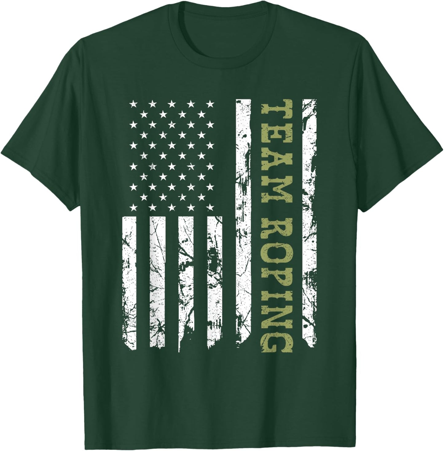 Team Roping Rodeo Vintage American Flag, 4th of July Cowboy T-Shirt - T-Shirt | Forest