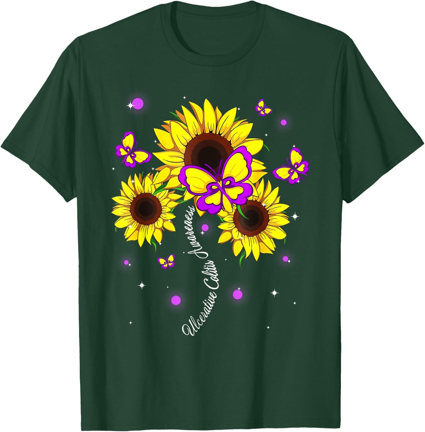 Ulcerative Colitis Awareness Sunflower Butterfly Ribbon T-Shirt - T-Shirt | Forest