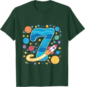 Kids 7th Birthday Boys 7 Years Planets Space Birthday T-Shirt - T-Shirt | Forest