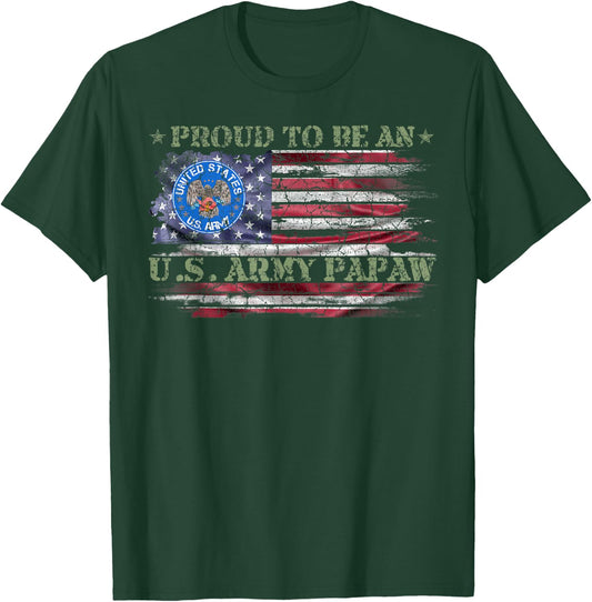 Vintage USA American Flag Proud To Be An US Army Papaw Funny T-Shirt - T-Shirt | Forest