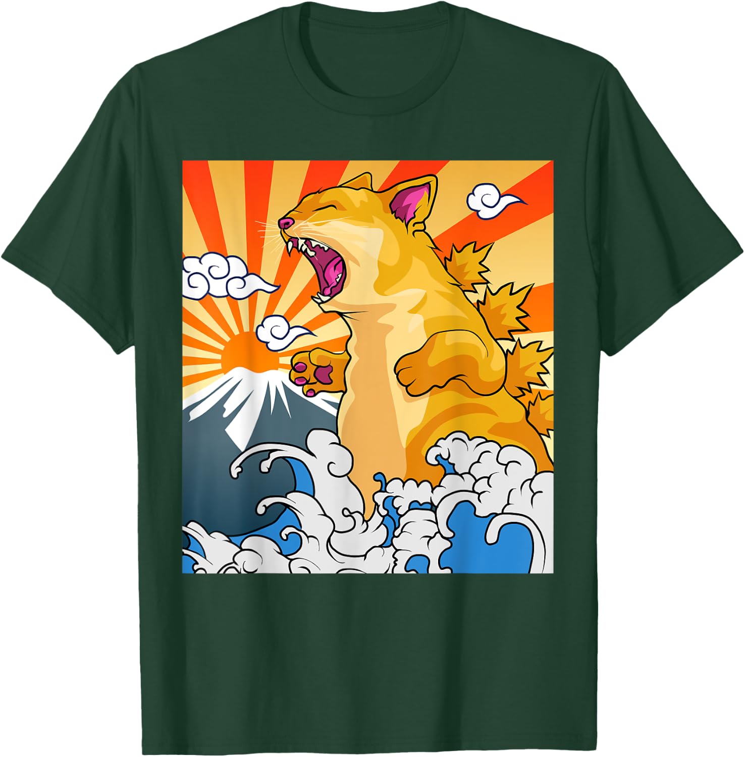 Catzilla Vintage Kawaii Cute Cat Art Japanese Sunset T-Shirt - T-Shirt | Forest