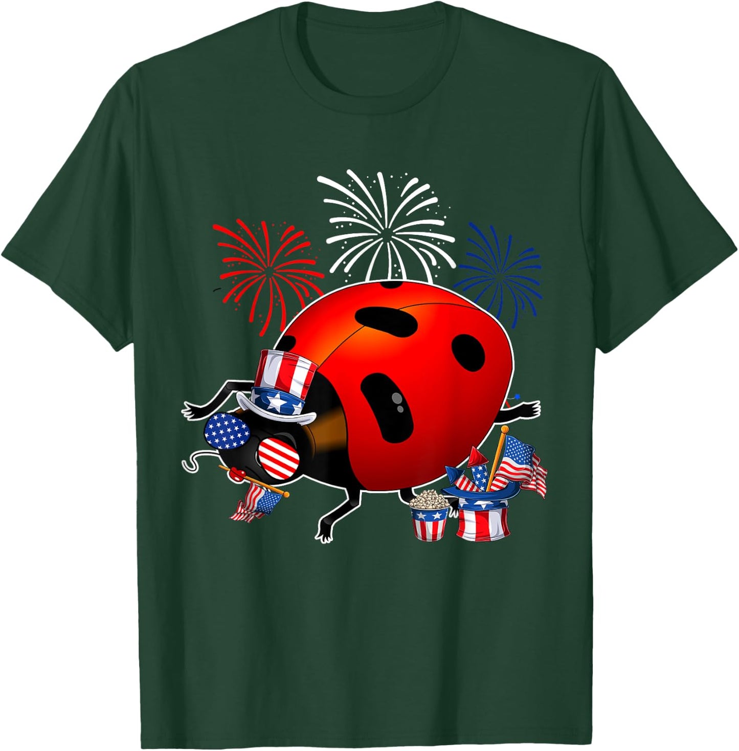 Ladybug Holding American Flag Sunglasses Happy 4th Of July T-Shirt - T-Shirt | Forest