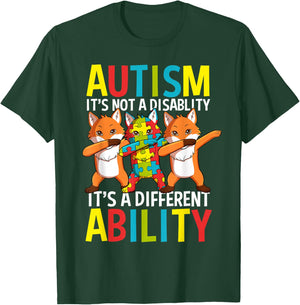 Autism Awareness It's A Different Ability Dabbing Fox T-Shirt - T-Shirt | Forest