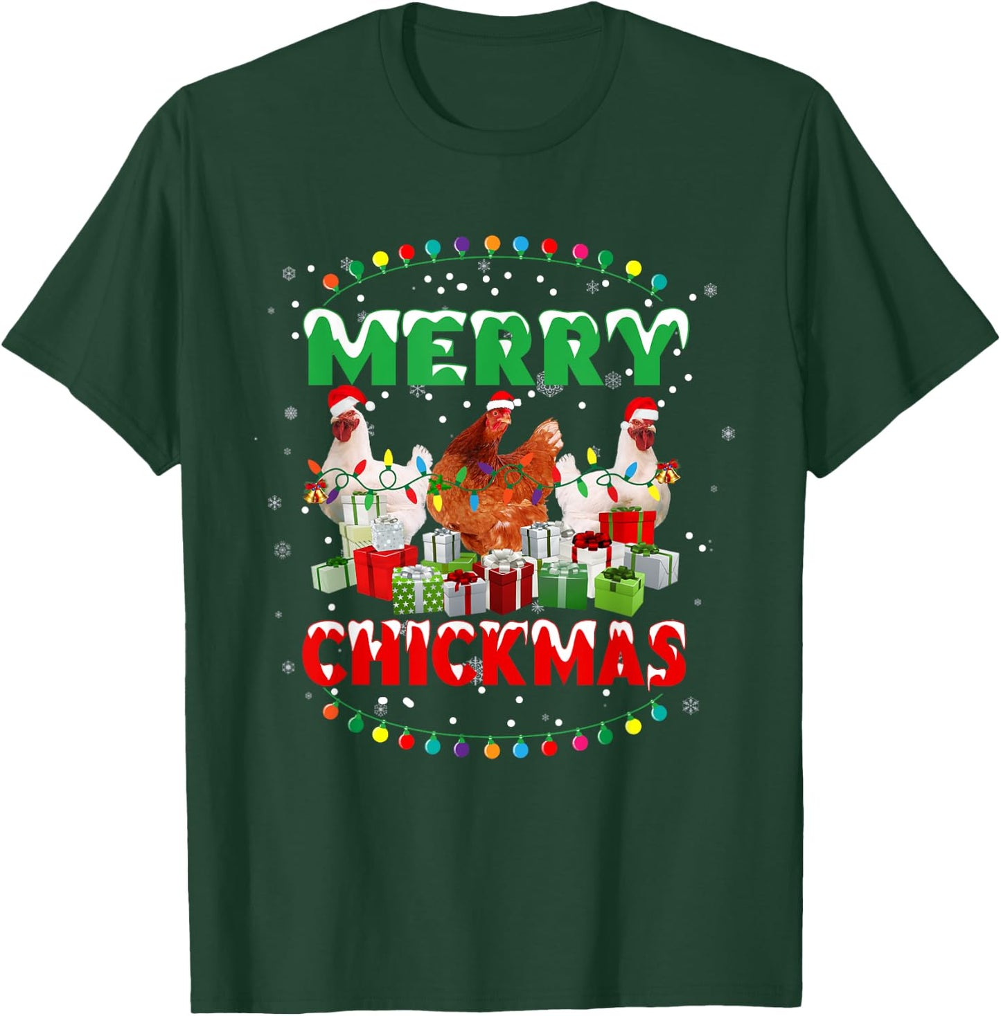 Merry Chickmas Santa Hat Chicken Lovers Merry Christmas T-Shirt - T-Shirt | Forest