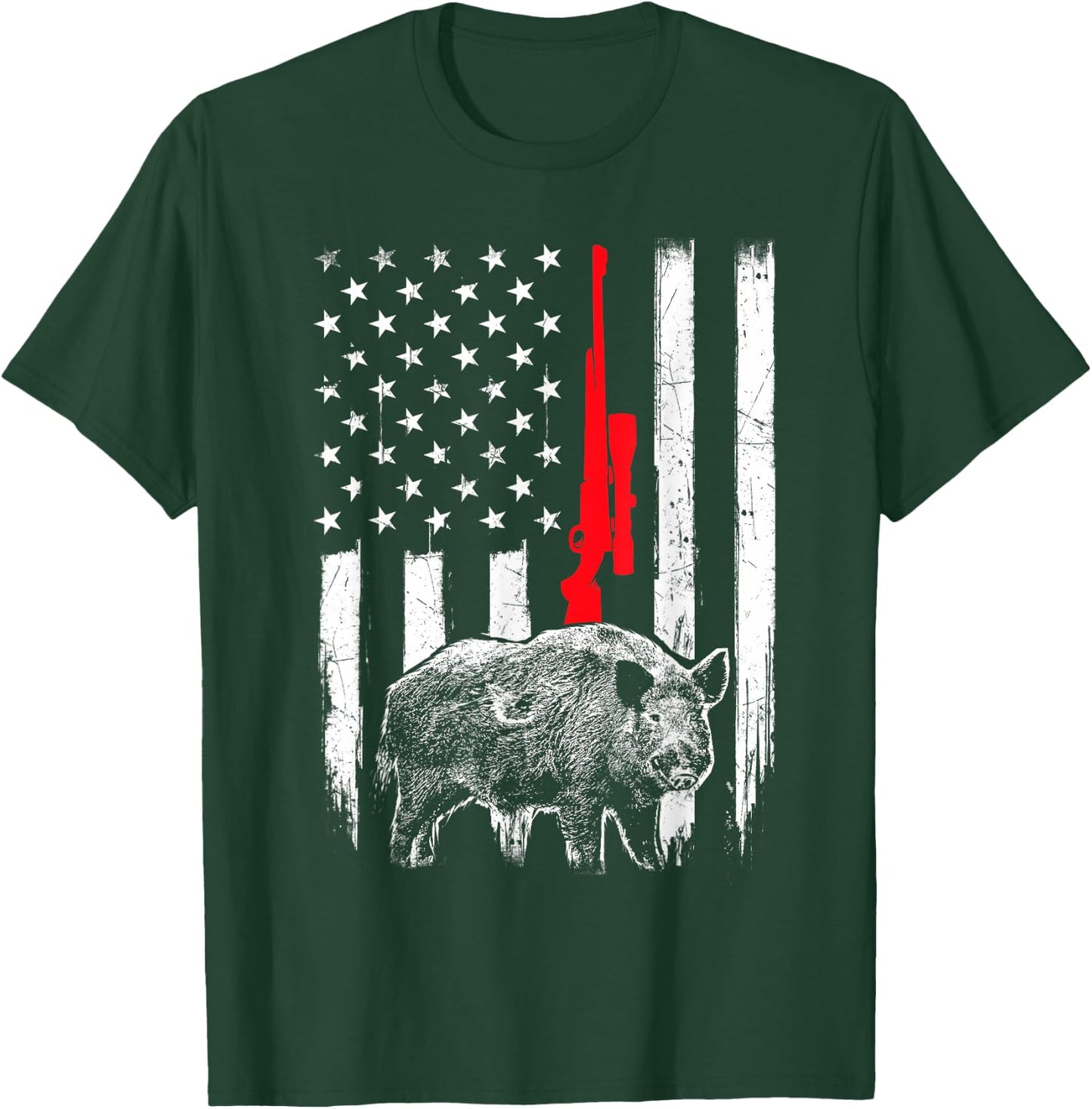Patriotic American USA Flag - Boar Hunting Wild Hog Hunter T-Shirt - T-Shirt | Forest