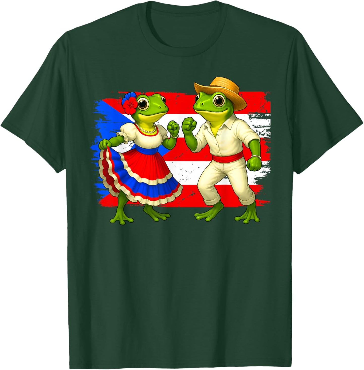 Dancing Coqui Frogs Traditional Dancer Boricua Puerto Rico T-Shirt - T-Shirt | Forest