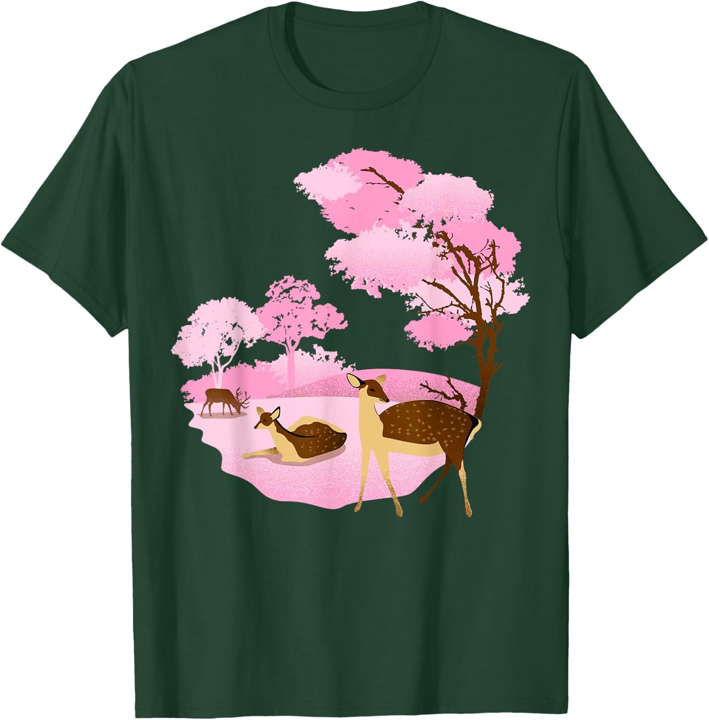 Japanese Landmark Nara Park Pink Deer T-Shirt - T-Shirt | Forest