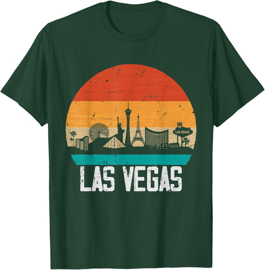 Las Vegas USA Retro Vintage Sunset Skyline Las Vegas T-Shirt - T-Shirt | Forest