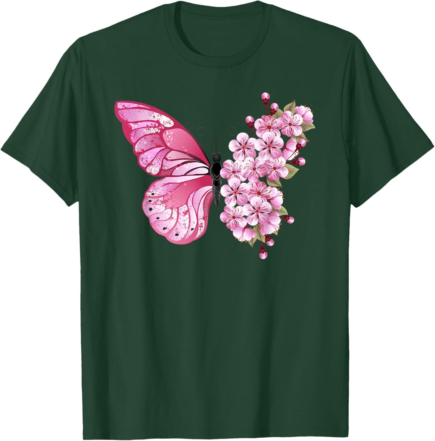 Beautiful Butterfly Flower Mix - Pink Japanese Cherry T-Shirt - T-Shirt | Forest