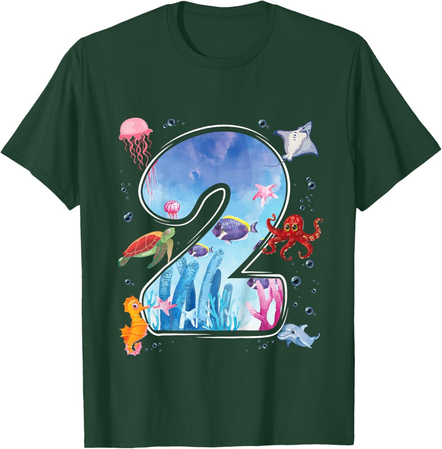 Kids 2nd Birthday Party Ocean 2 Year Old Sea Fish Aquarium Boy T-Shirt - T-Shirt | Forest