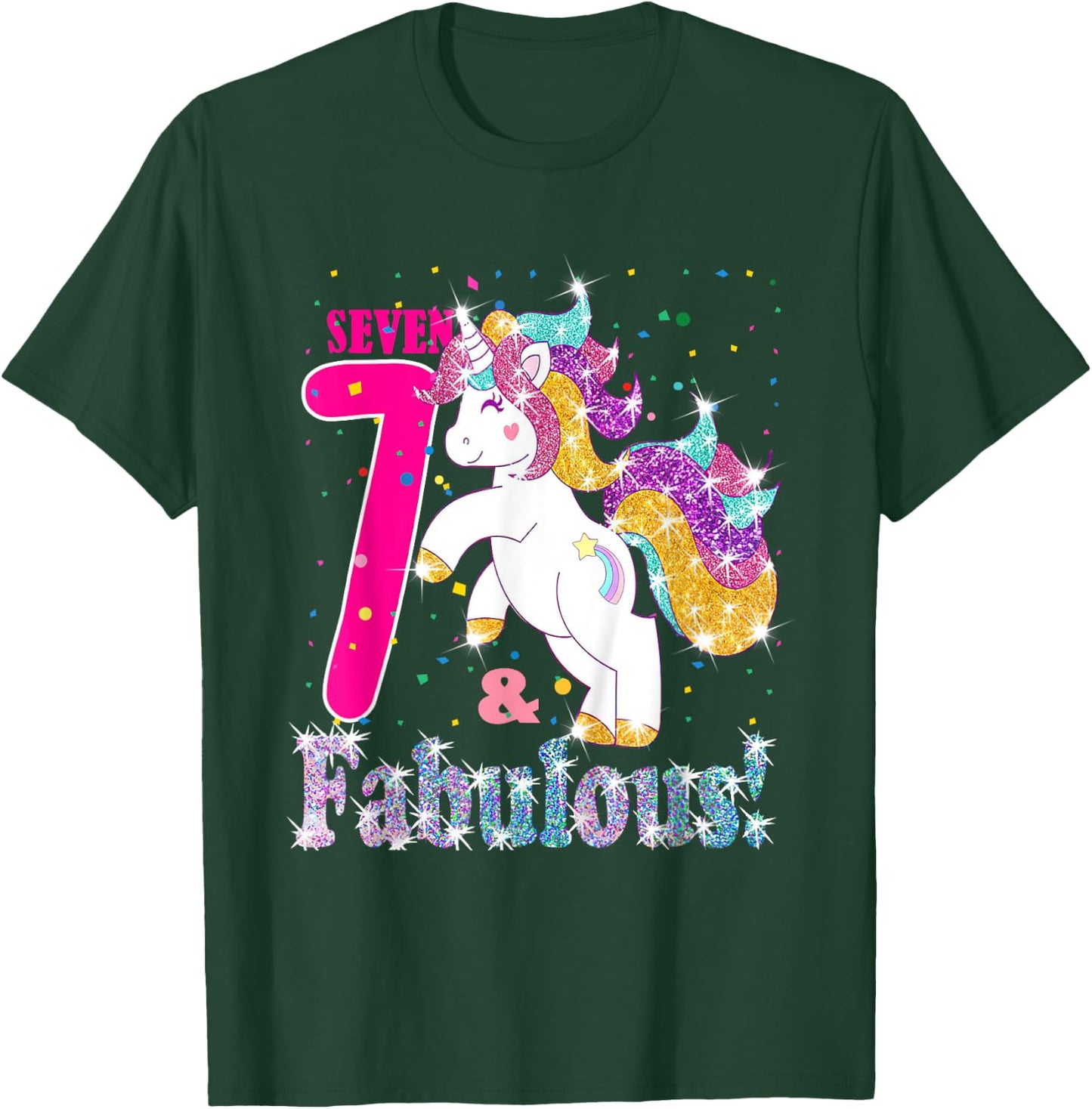 Kids I Am 7 And Fabulous Unicorn 7th Birthday Girls Gift T-Shirt - T-Shirt | Forest