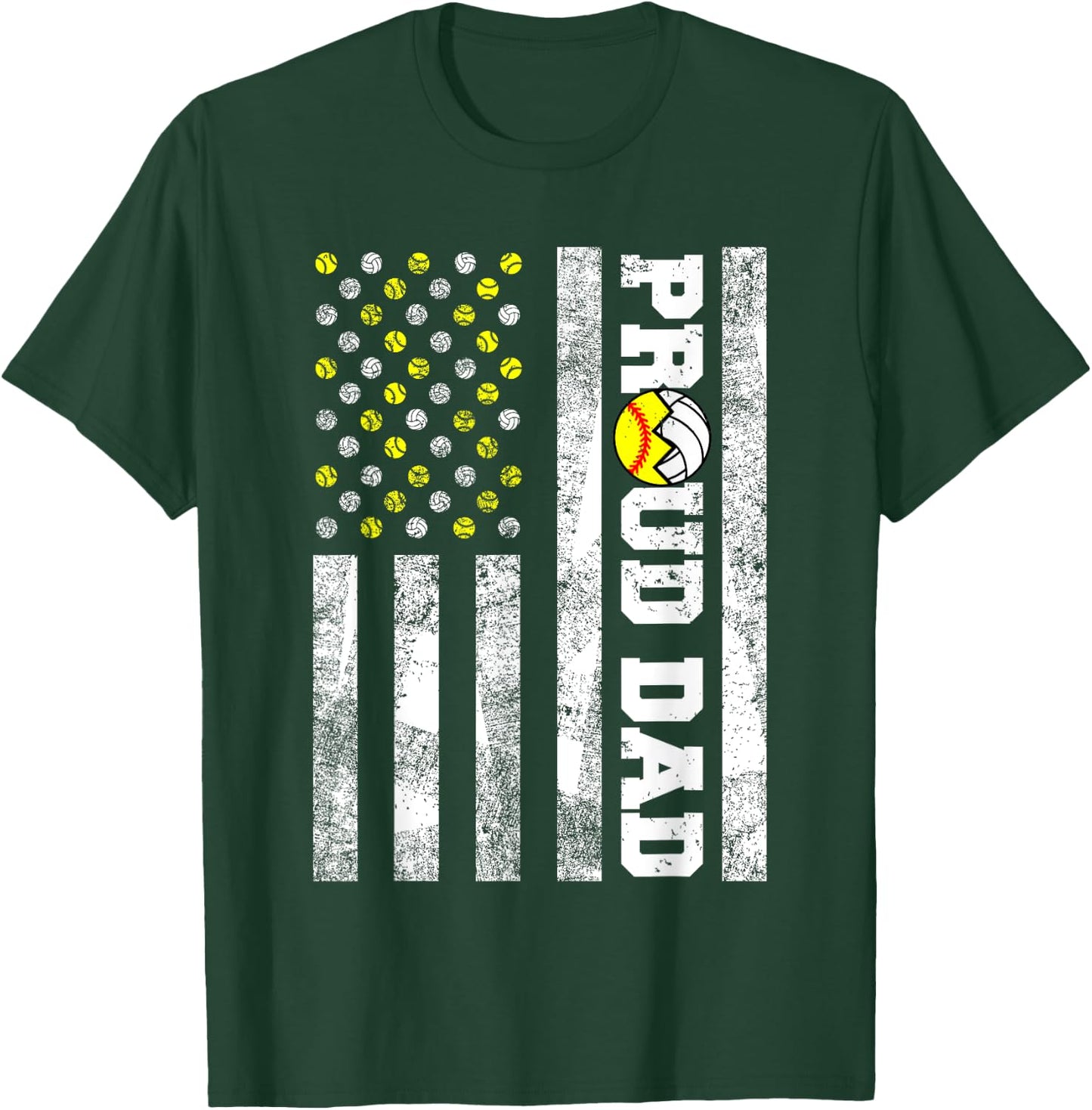 Proud Dad American Flag Funny Softball Volleyball Dad Men T-Shirt - T-Shirt | Forest