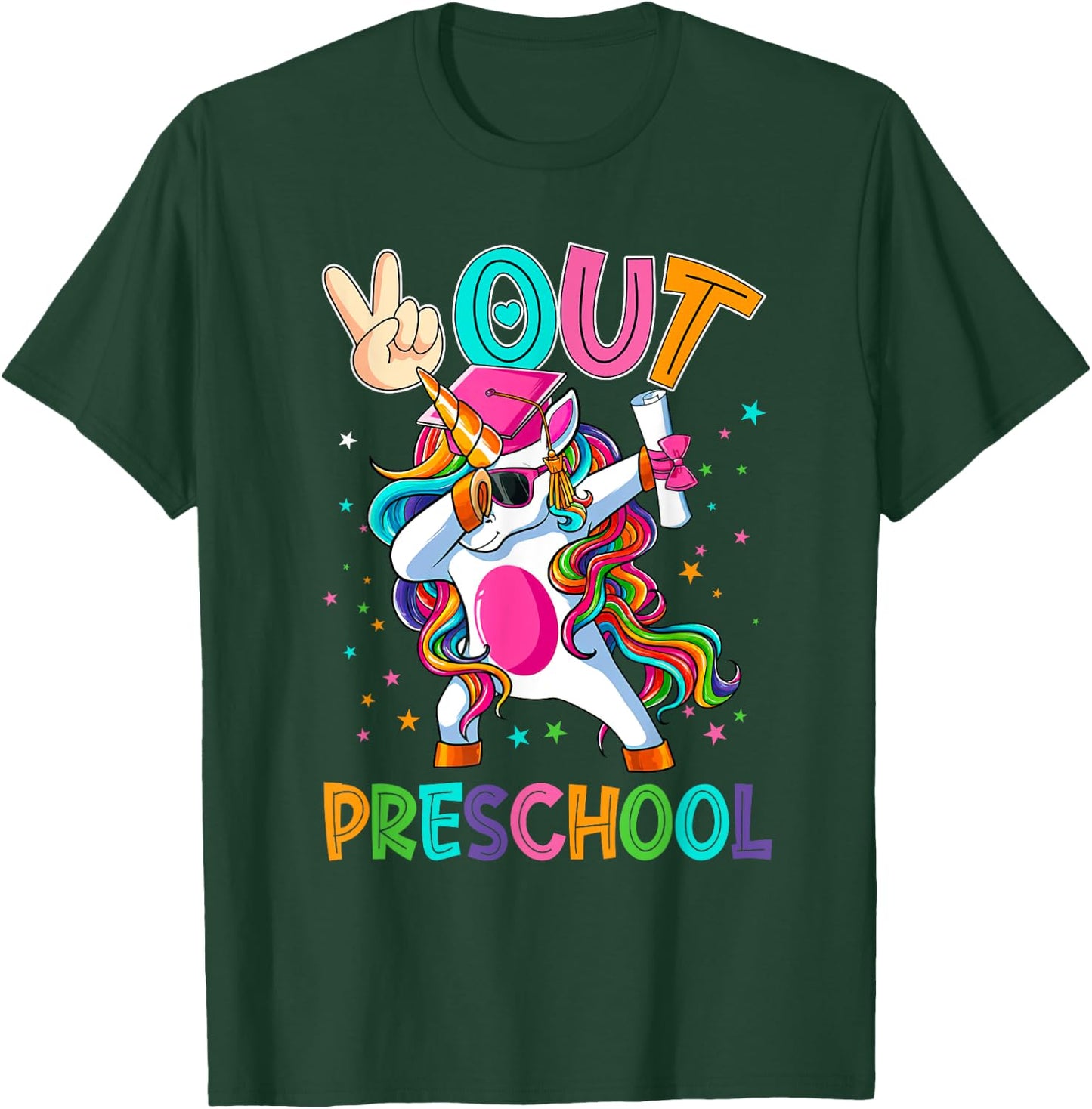 Unicorn Peace Out Preschool Graduate Graduation Last Day T-Shirt - T-Shirt | Forest