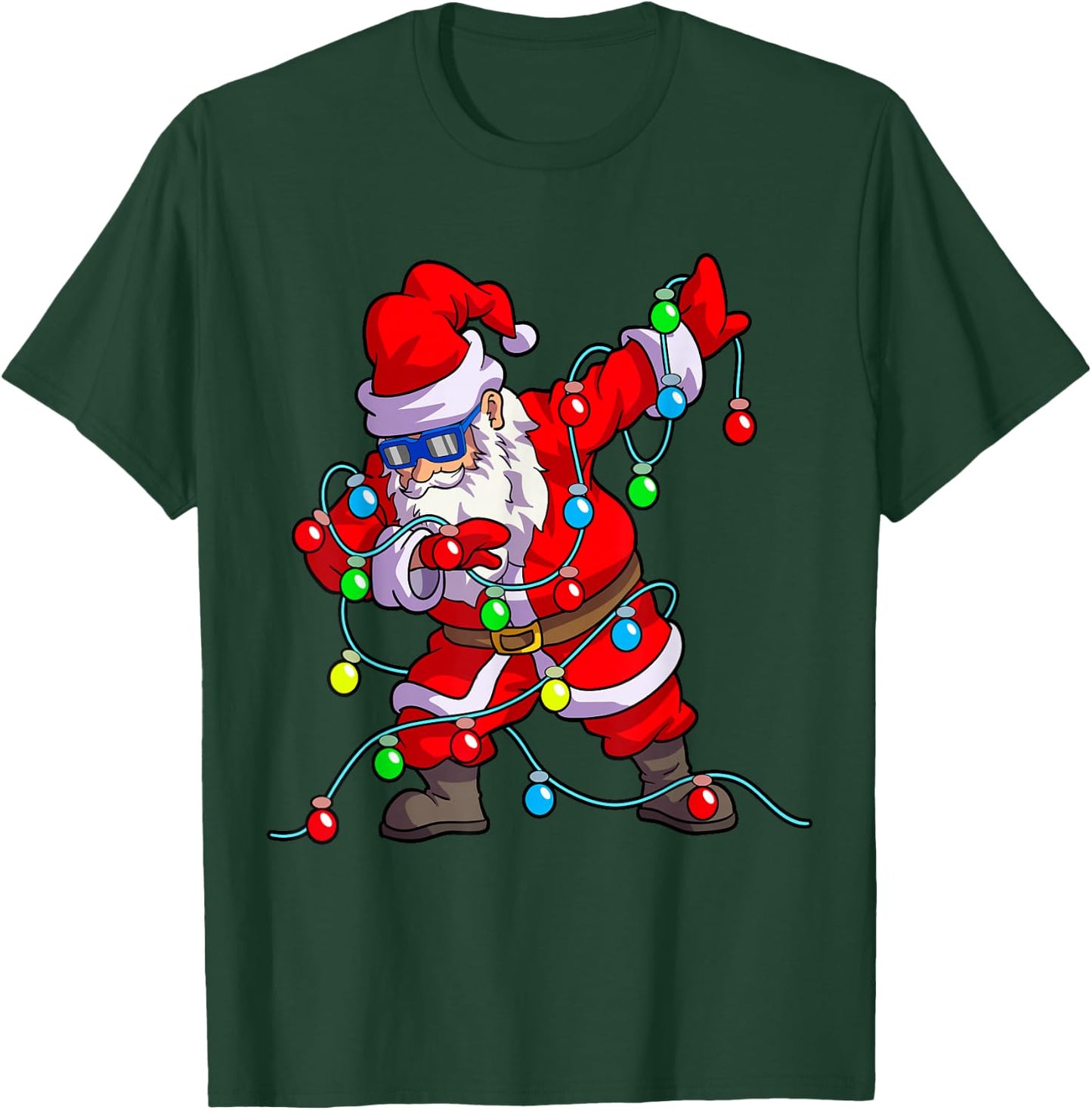 Christmas Dabbing Santa Men Kids Boys Xmas Gifts Tree Lights T-Shirt - T-Shirt | Forest
